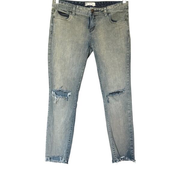Free People Denim - Free People We the Free Maggie Mid-Rise Straight Distressed Jeans Womens Sz 29